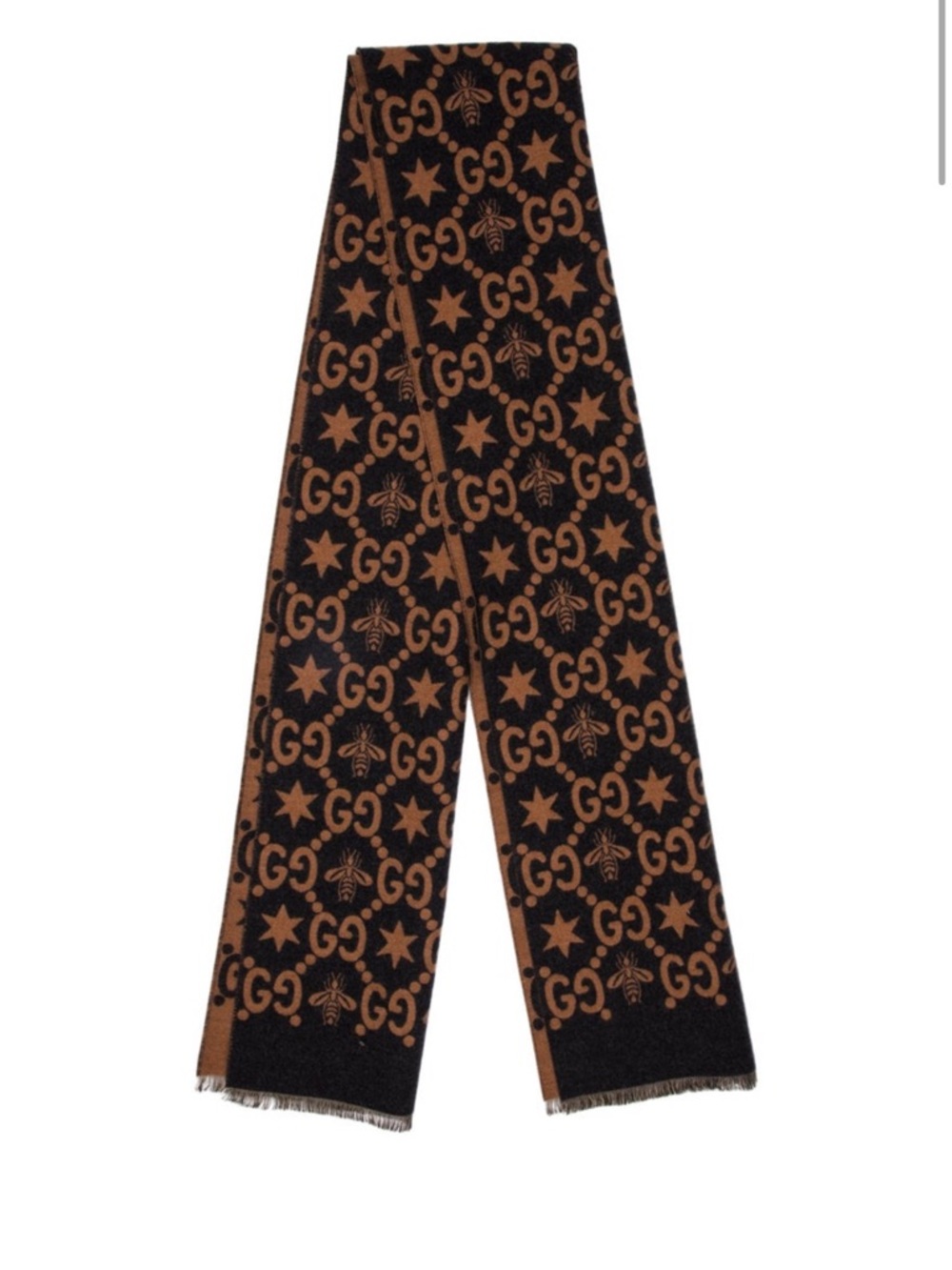 Gucci Brown & Black GG Star and Bee Jacquard Scarf